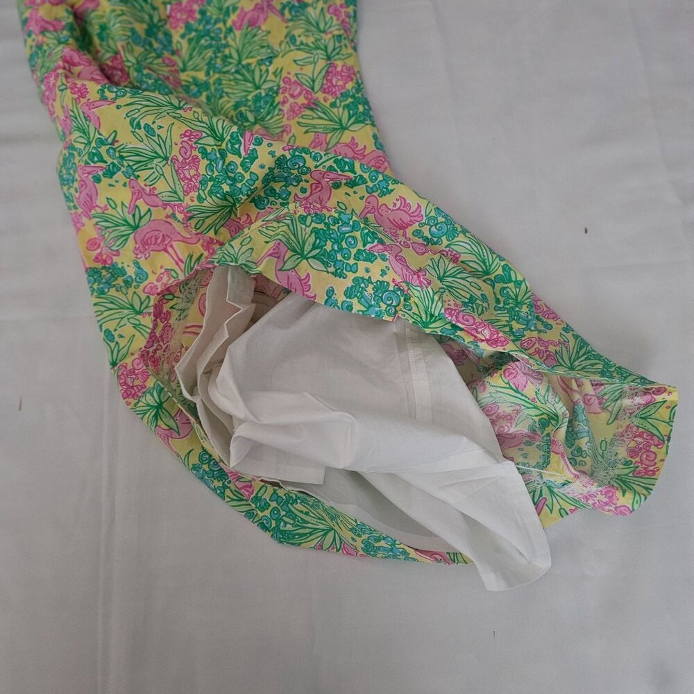 Lilly Pulitzer Women's Green Pink Flamingo Floral Print Dress Shift Dress Sz 10 - Picture 7 of 13